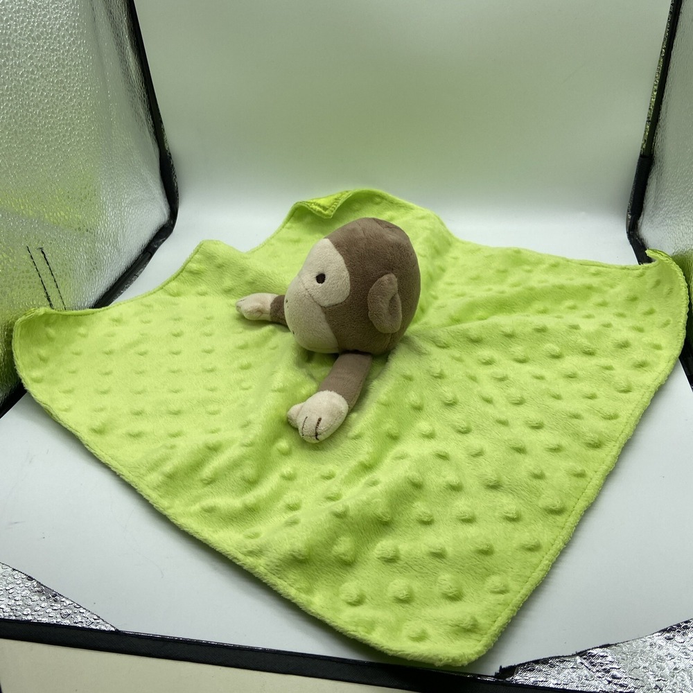 Okie Dokie Monkey Lovey Lime Green Minky Dot Satin Plush Snuggler - Picture 3 of 9